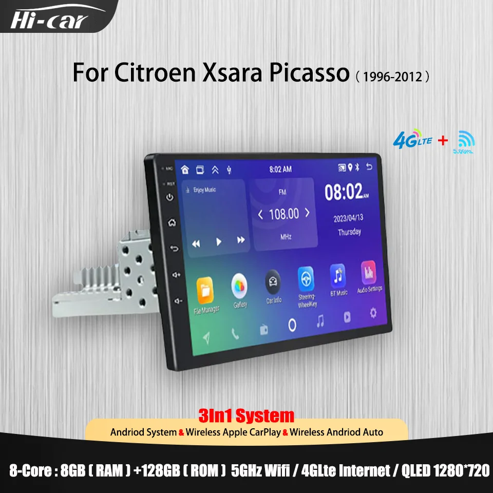 

1 Din Car Radio for Citroen Xsara Picasso 1996-2012 Stereo 4GLTE+Wifi CarPlay & Android GPS Navigation Multimedia Video Player