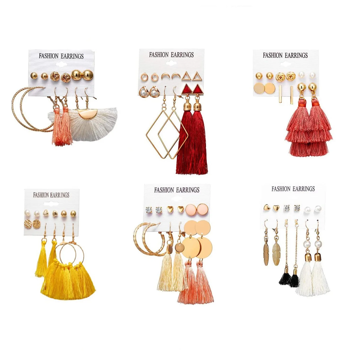 36 Pairs Colorful Earrings with Tassel for Women Girls Jewelry Fashion and Valentine Birthday Party Gift