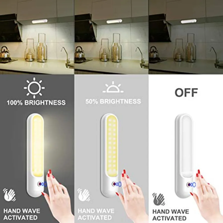 BIGMONAT Battery Operated Shower Light, Hand Wave Sensor Counter Lights, Wireless Kitchen Under Cabinet Lighting, Stick on Ligh