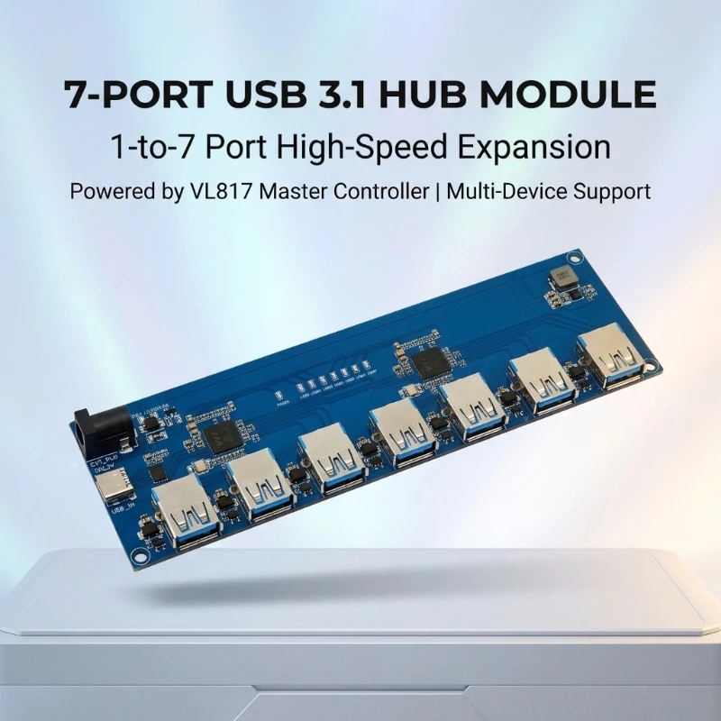 7-Port VL817 USB 3.1 Hubs Module with Type C Data Input, VL817 Controller, Up to 5 Gbps Transfer and DC12-24V Power for X3UB