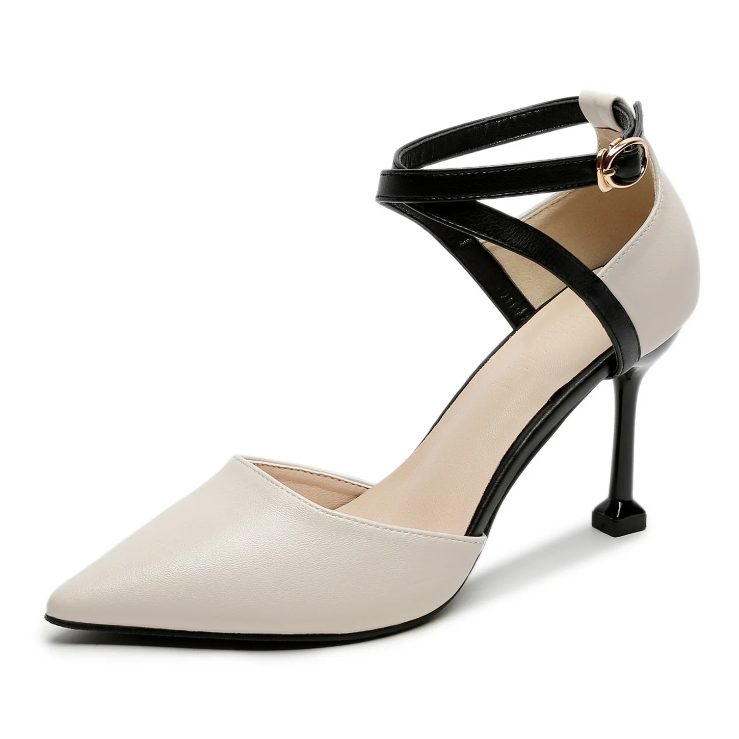 

Весенне-осенние новые остроконечные туфли на шпильке, маленький размер 32, цвет с пряжкой, женские одинарные туфли, большой размер 41, черные сандалии Wo