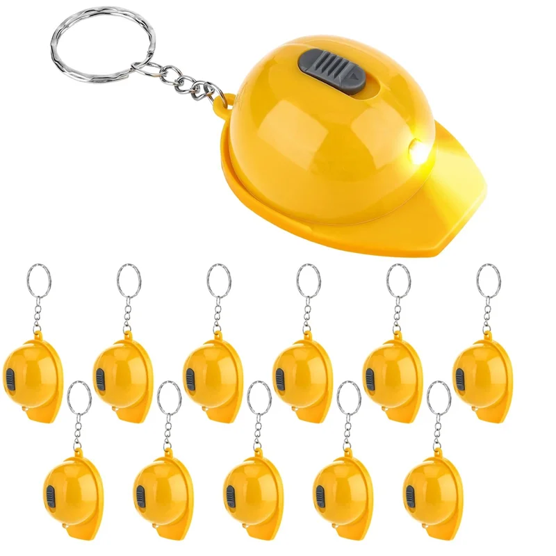 ABRE-12Pcs piezas de construcción Mini linterna llavero casco de construcción en miniatura linterna pequeño sombrero de seguridad llavero
