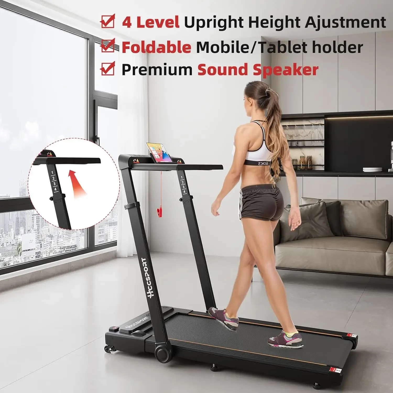 3 in 1 Under Desk Treadmill Walking Pad with Removable Desk Workstation 3.5HP Foldable Compact Walking