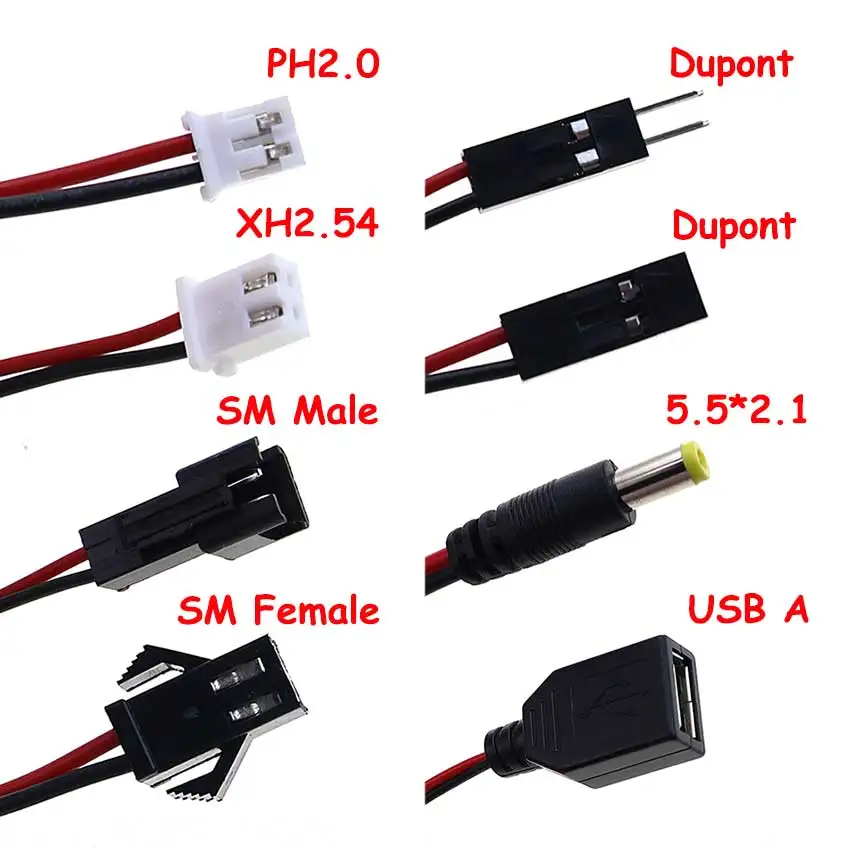 JCD 1pcs 2 Slots 18650 Battery Holder Storage Case Box With DC 5.5*2.1 PH2.0 XH2.54 SM Dupont Terminal Leadwire & Switch & Cover