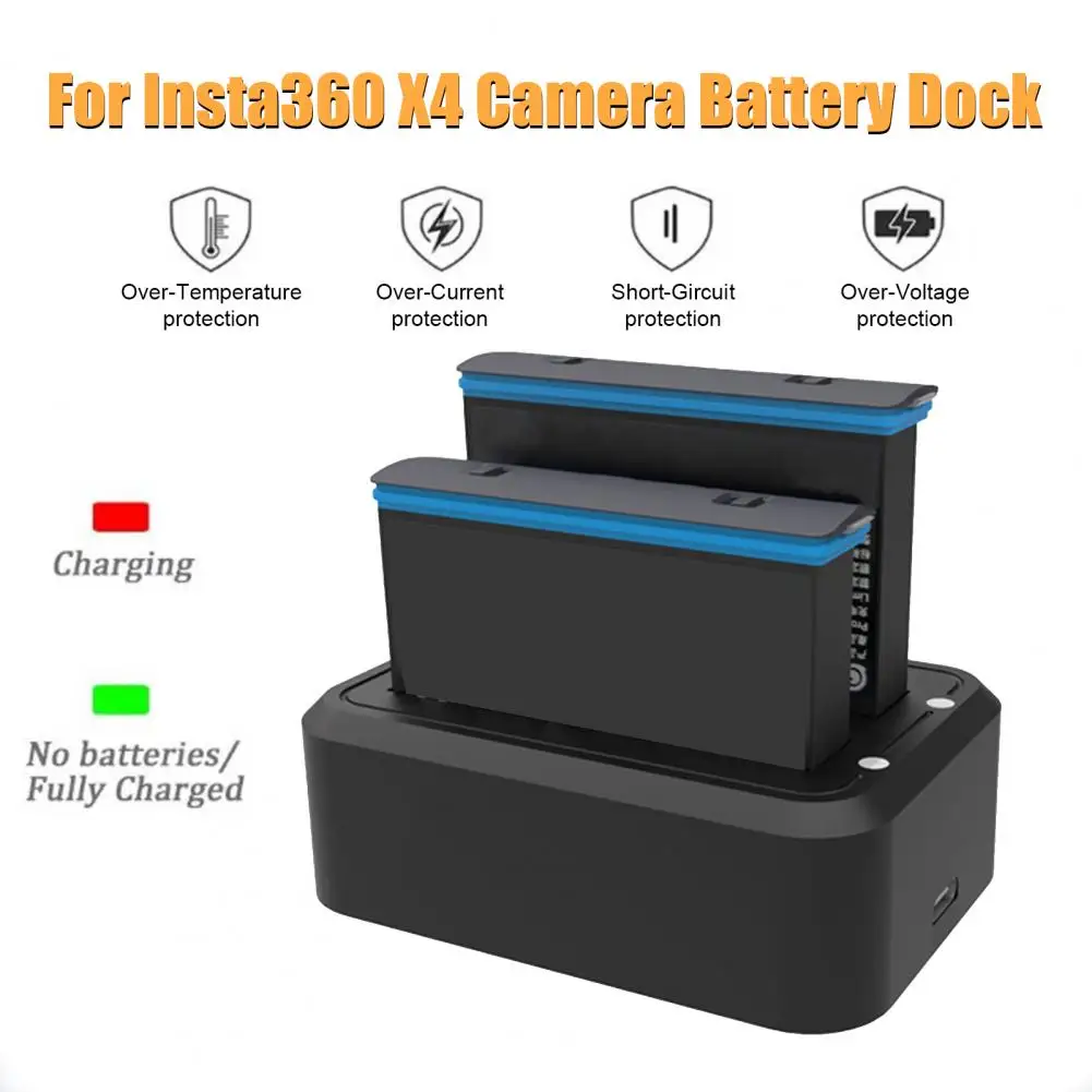 Camera Battery Charger Dock Overheat Charging Base Portable USB Dual Battery Charging Hub Station for Insta 360 X4