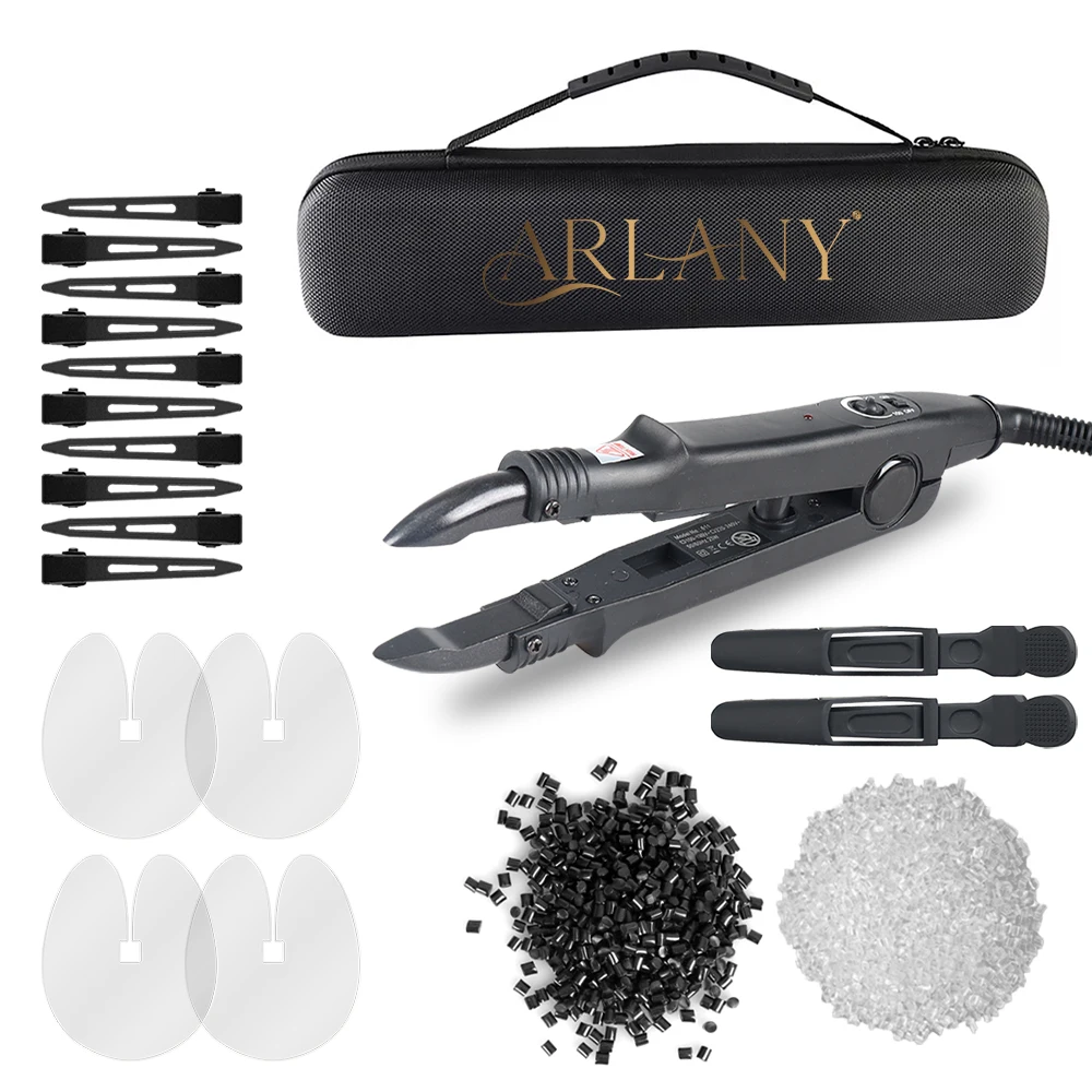 

ARLANY Hair Connector Kit Fusion Iron 4Pcs Heat Shield Guards 80g Keratin Glue Temperature Adjustable Heat Wand Melting Tool