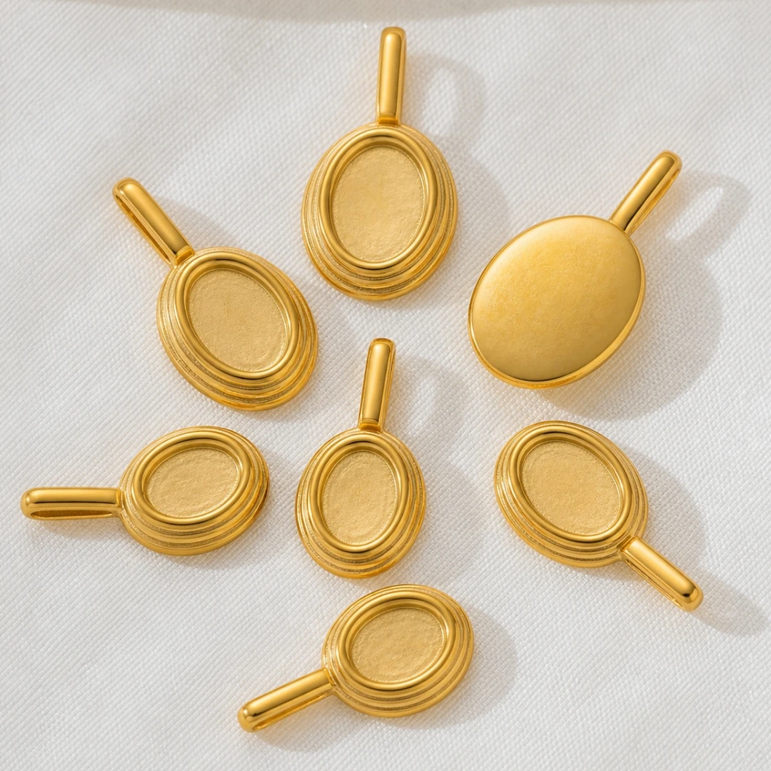 5pcs Stainless Steel Oval Blank Photo Setting Bezel Tray Pendant for Necklace Jewelry Making Charms Resin Crafts DIY Supplies