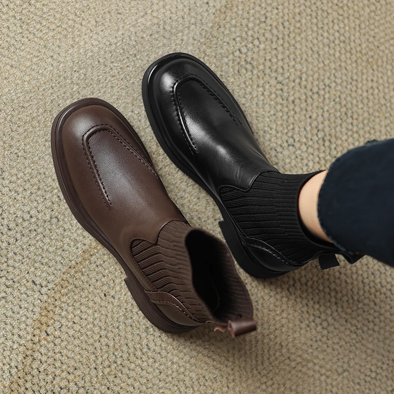 

2024 Autumn Women Boots round Toe Women Shoes Fashion Ankle Boots Cow Suede Winter Retro Western Boots Genuine Leather