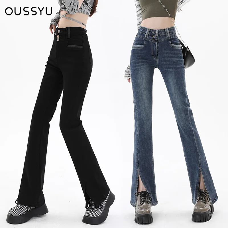 Flare Jeans Women Pants High Waist Y2k Cotton Slim Fit Comfortable Jeans Women's Split Pants Elastic Fashion Denim Pant Trousers