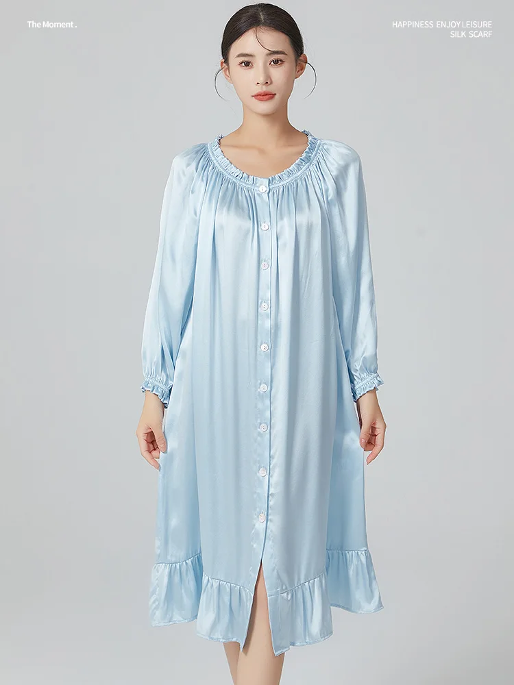 High Quality Real Silk Nightdress Long Skirt Summer Women's Homewear% Home Wear Sleeve Advanced