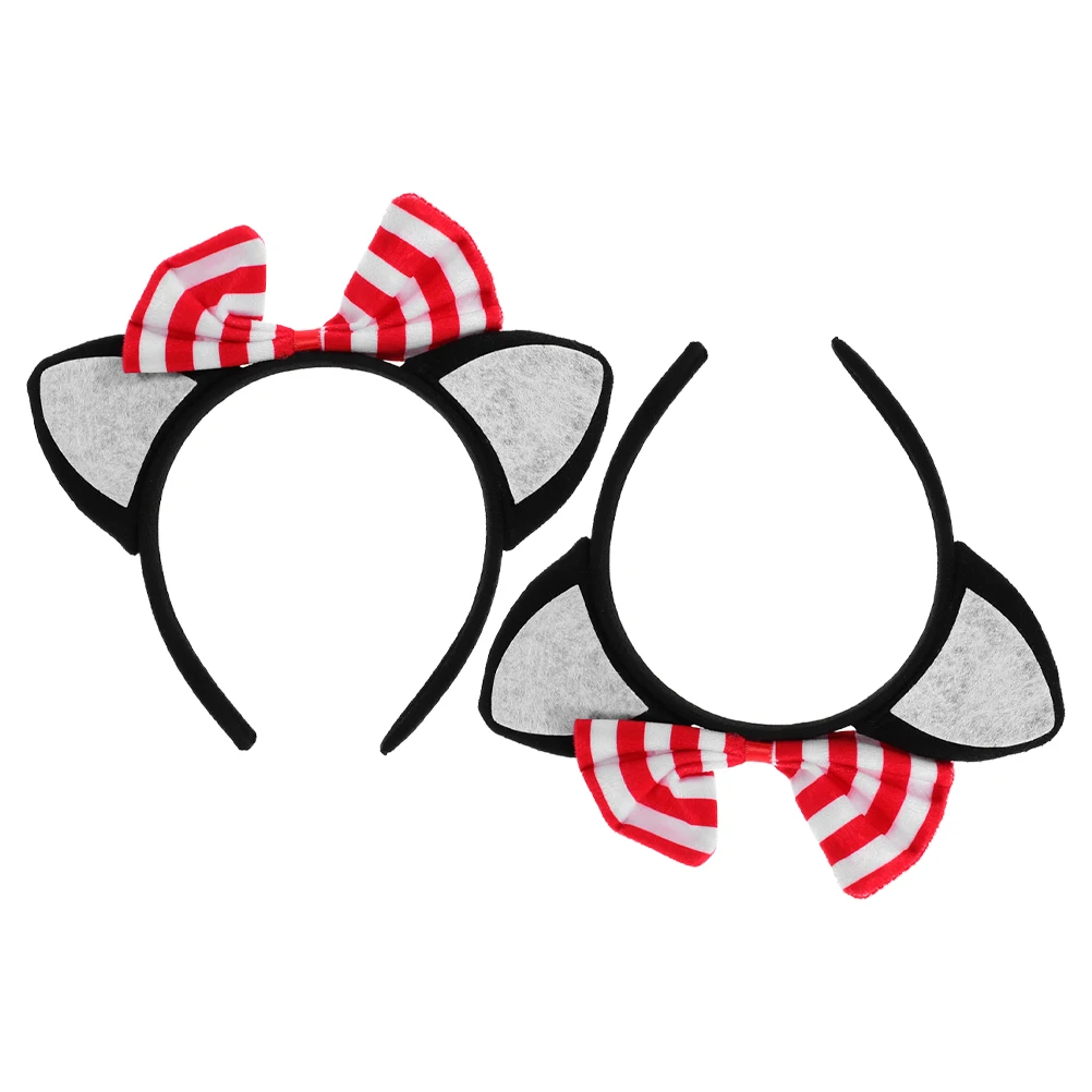 

2pcs Cat Ears Headb s Striped Bowknot Furry Cosplay Party Accessories Women Girls Hairb Decorative Sweet Children Performance