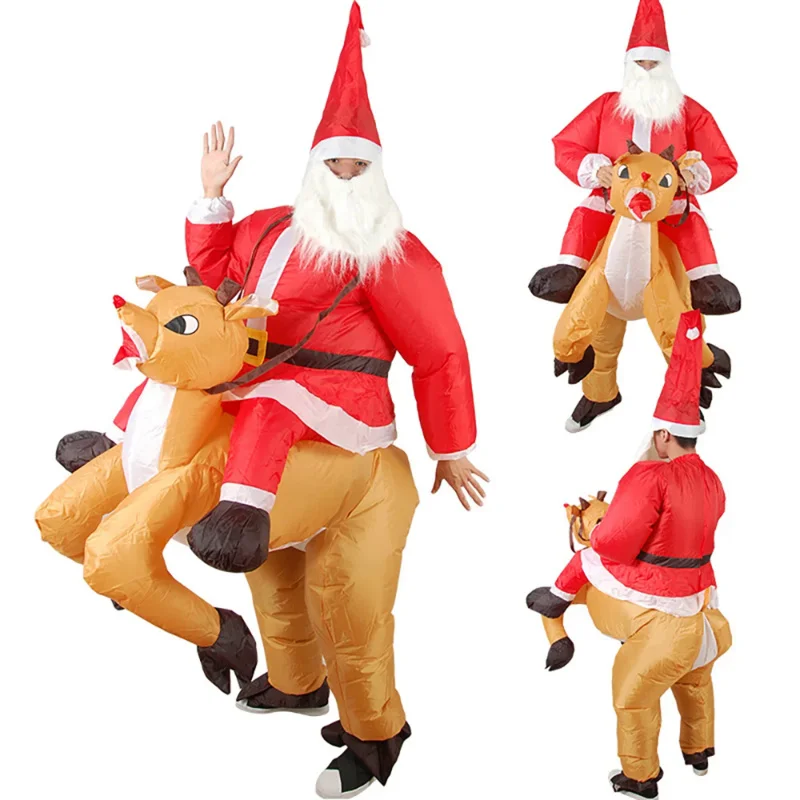 

Adult Santa Claus Inflatable Costume Cosplay Christmas Animal Anime Fancy Dress Riding On Reindeer Air Blow Up Carnival Costumes