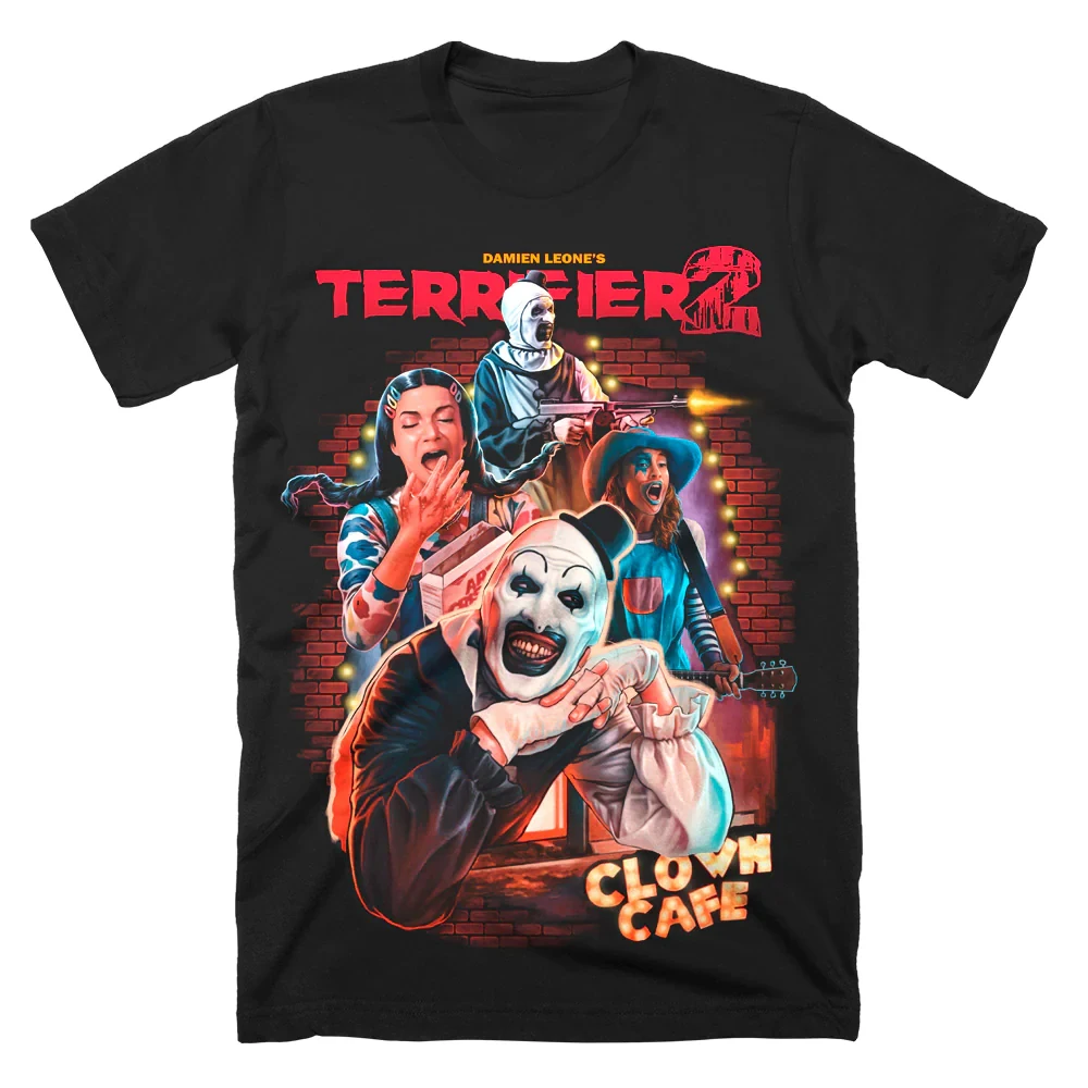 Terrifier T-Shirt Horrorfilm Halloween Merch schwarz T-Shirt Frauen Männer Rundhals ausschnitt Kurzarm Streetwear 3D Kleidung