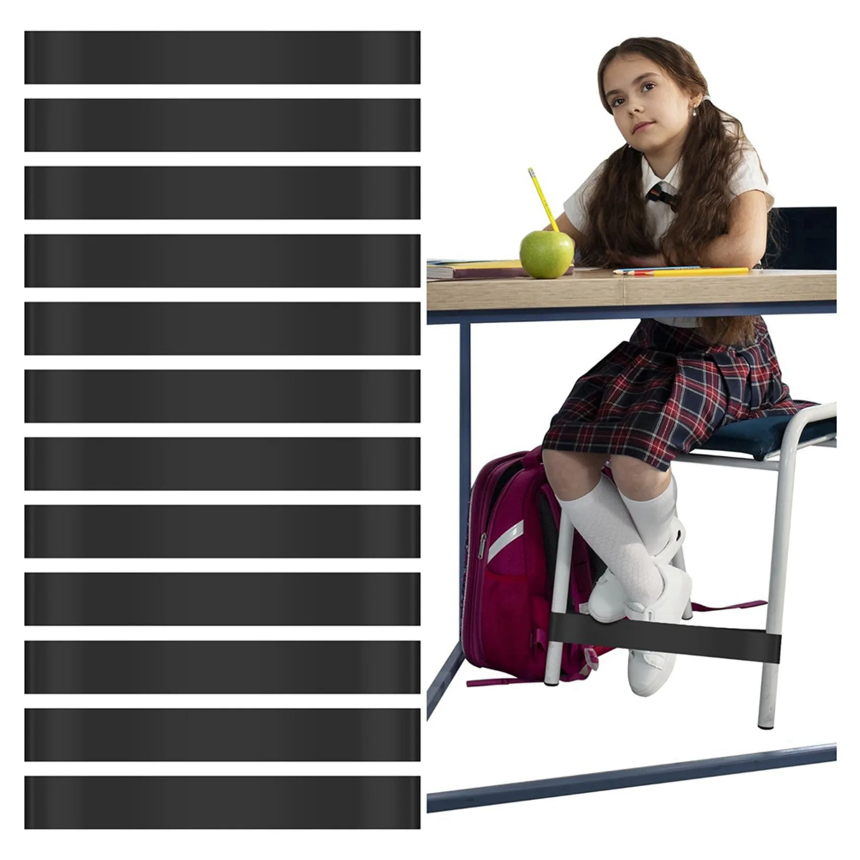 24 Buah Pita Kursi Untuk Anak-Anak Dengan Kaki Yang Menggelisah Untuk Kursi Alat ADHD Tempat Duduk Fleksibel Untuk Ruang Kelas Sekolah Dasar (Hitam)