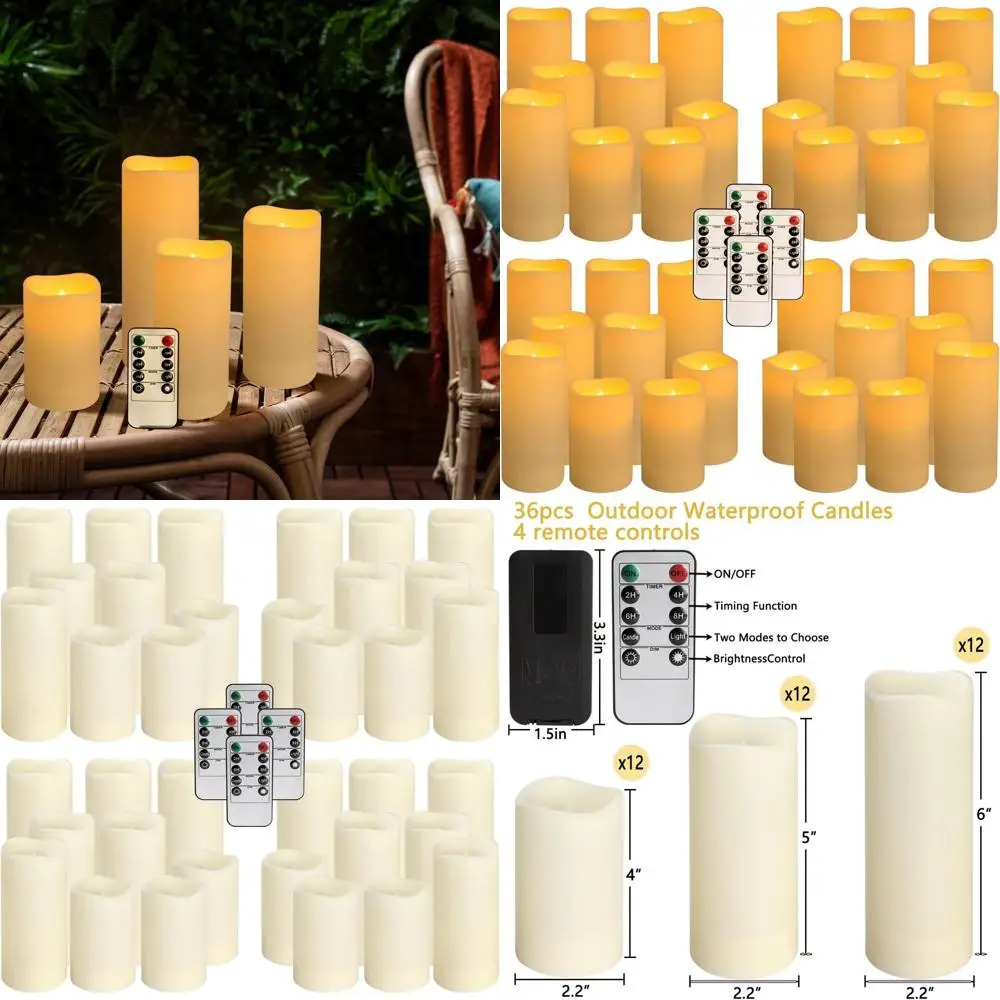 

Battery-Powered LED Candles Set of 36 for Outdoor Use with Remote and Timer, Ideal for Patio, Porch, Weddings, Parties, and Home
