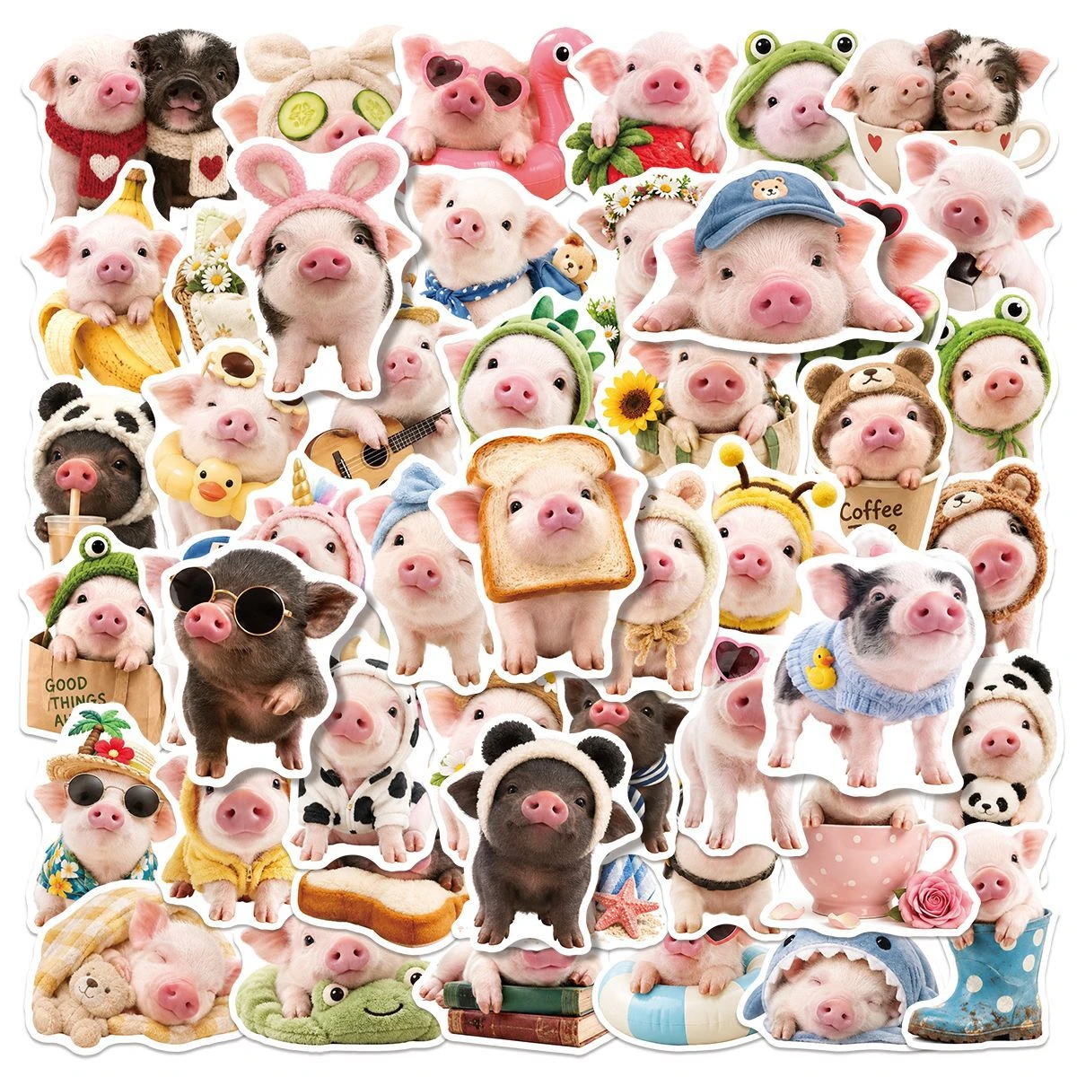 50PCS Cute Pink Piggy Graffiti Stickers Cute Piggy Pig Exquisite DIY Guitar Phone Laptop Suitcase Water Cup Skateboard Decals