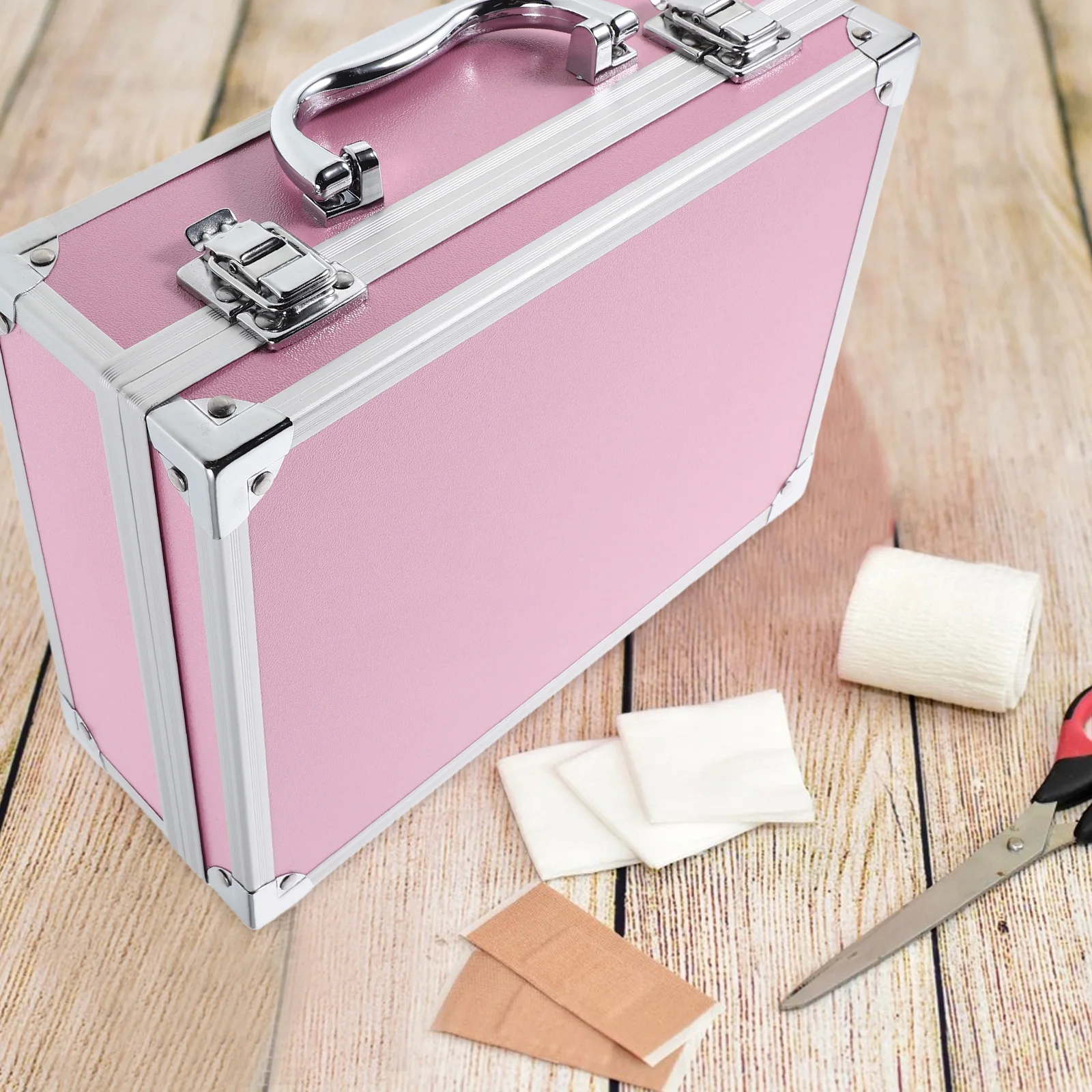 

Multifunctional Aluminum Alloy Case Pink Tools Organizer Large Capacity Portable Tool Storage Makeup Medical Suitcase