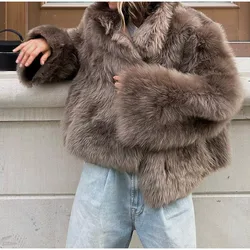 Brown Faux Fur Coat Women Winter Jacket Solid Color Long Sleeve Streetwear Jackets for Women