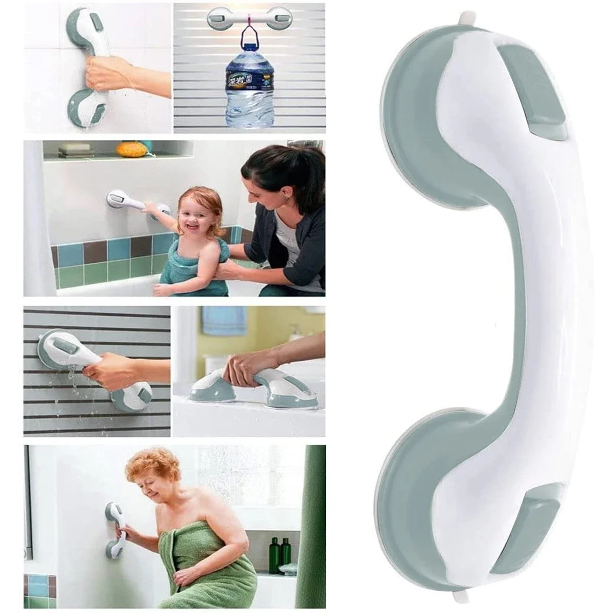 

Suction Grab Bar 12'' Shower Handle Bathroom Balance Bar with Strong Hold Suction Cup Portable Tub Grab Rail Safety Hand Rail