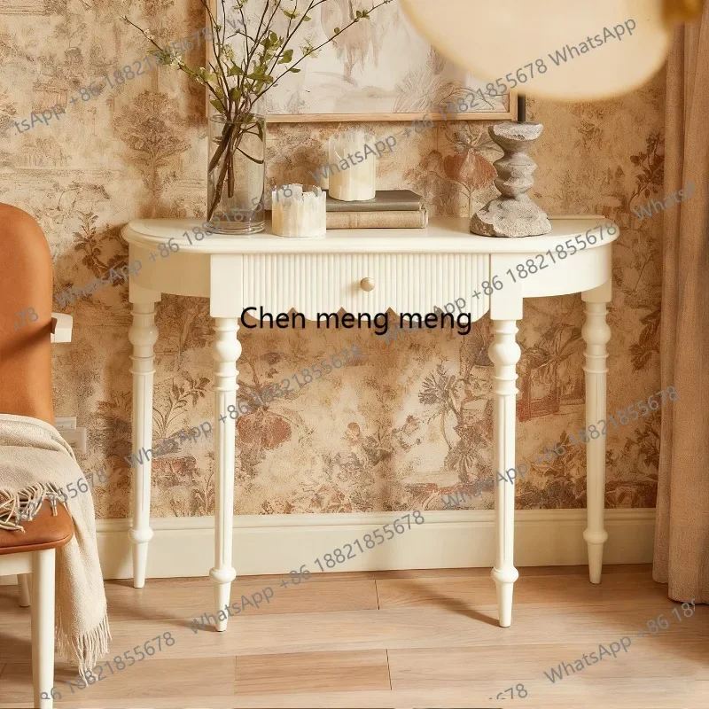 

Retro solid wood entrance table semi-round against the wall side table striped desktop living room aisle table entrance E136