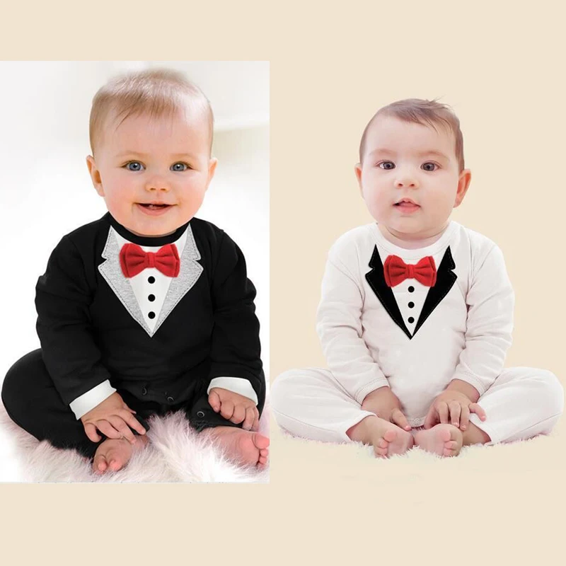 

0-3Y Kid Boy Romper Gentleman Style Bow Tie Jumpsuit Autumn Long Sleeve Casual Baby Clothes Toddler Overalls Outfit Wedding A651