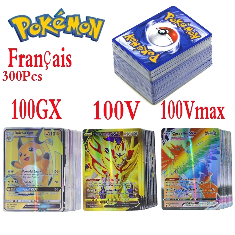 Pokemon Francaise İspanyol kartı 100VMAX 100GX 200 GX 50-100 adet en çok satan çocuk savaş sürüm oyun etiketi ekibi parlayan kartları