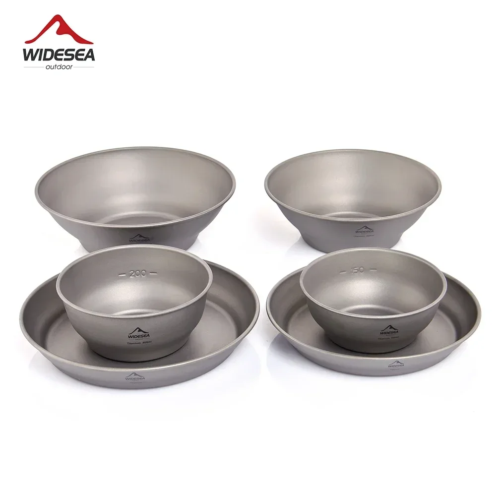 Widesea Camping Ultralight Titanium Bowl Plate Pan Tableware Set Multi Size Salad BBQ Dish Outdoor Dinner Travel Cookware Cup