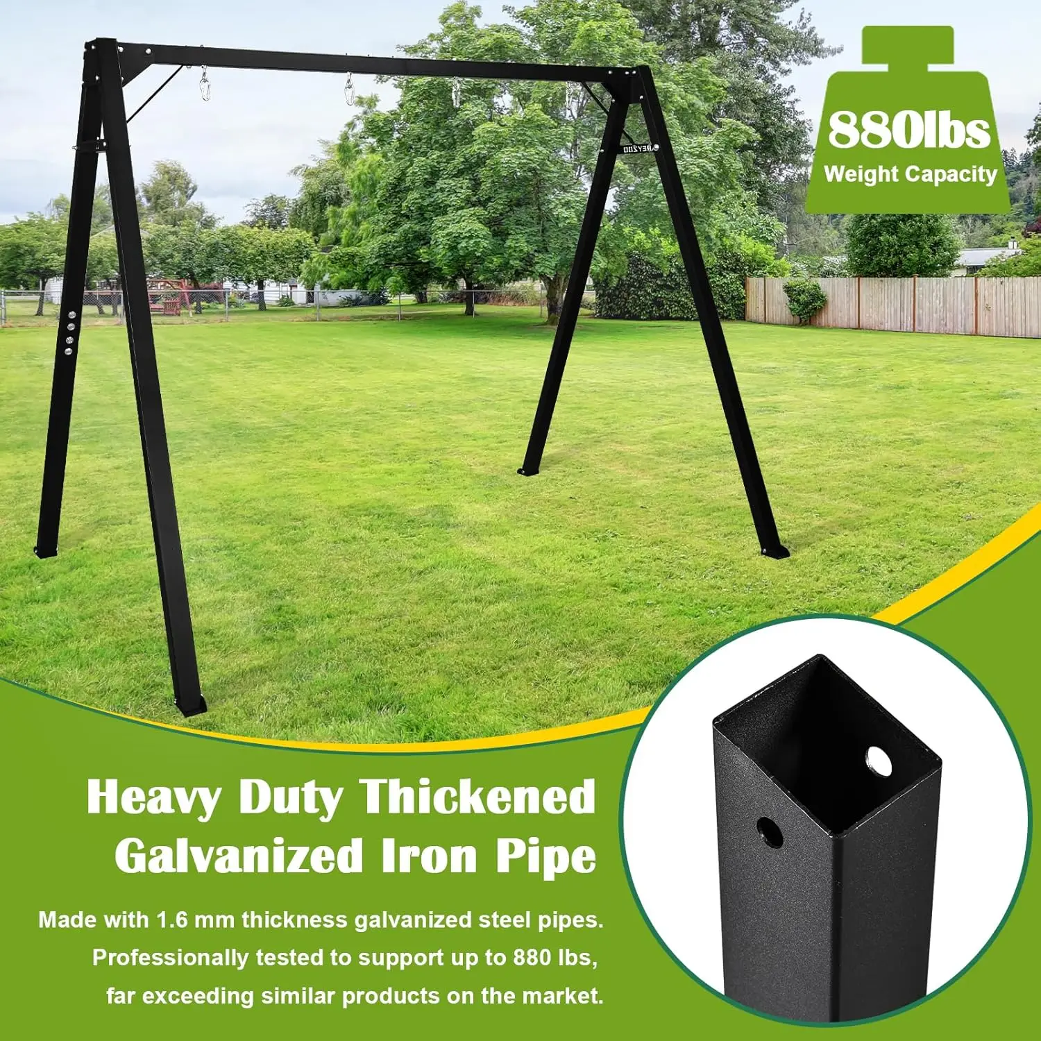 Heavy-Duty A-Frame Swing Set With 2 Swing Seats - Anti-Rust Metal Frame Outdoor Play Set For Garden Backyard