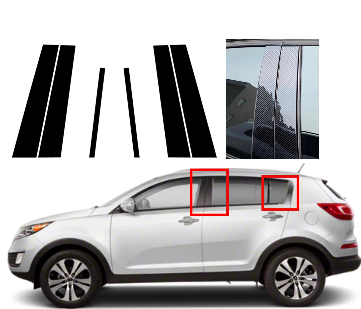 

Fit For Kia Sportage 2017 2018 2019 2020- 2022 Glossy Black Silver Carbon Pillar Post Door Window Column BC Trim Sticker Cover