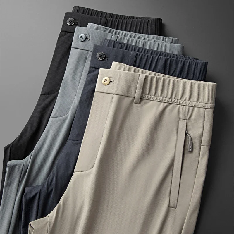 Summer Thin Ice Silk Cool Casual Men's Golf Pants Elastic Waist Sports High Elastic Dape Business Casual Trousers Golf Clothing