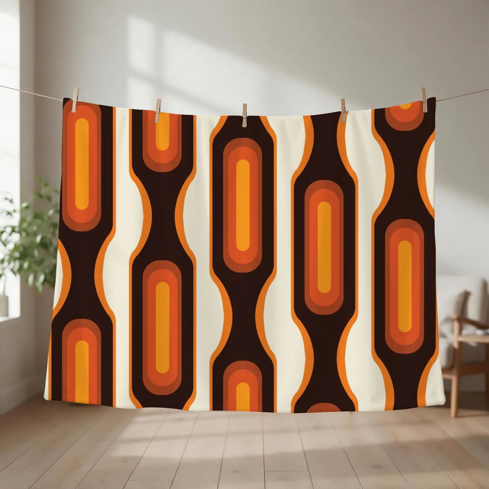 Capsules Large 1970s Orange Meets Mid Century Modern Throw Blanket couch cozy soft plush fuzzy picnic outdoor blanket