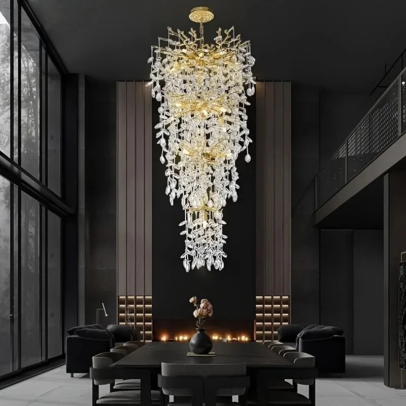 Crystal Chandelier Gold Tree Branch Chandelier Modern Large Chandelier Staircase Living Room Lobby Decorative Lights