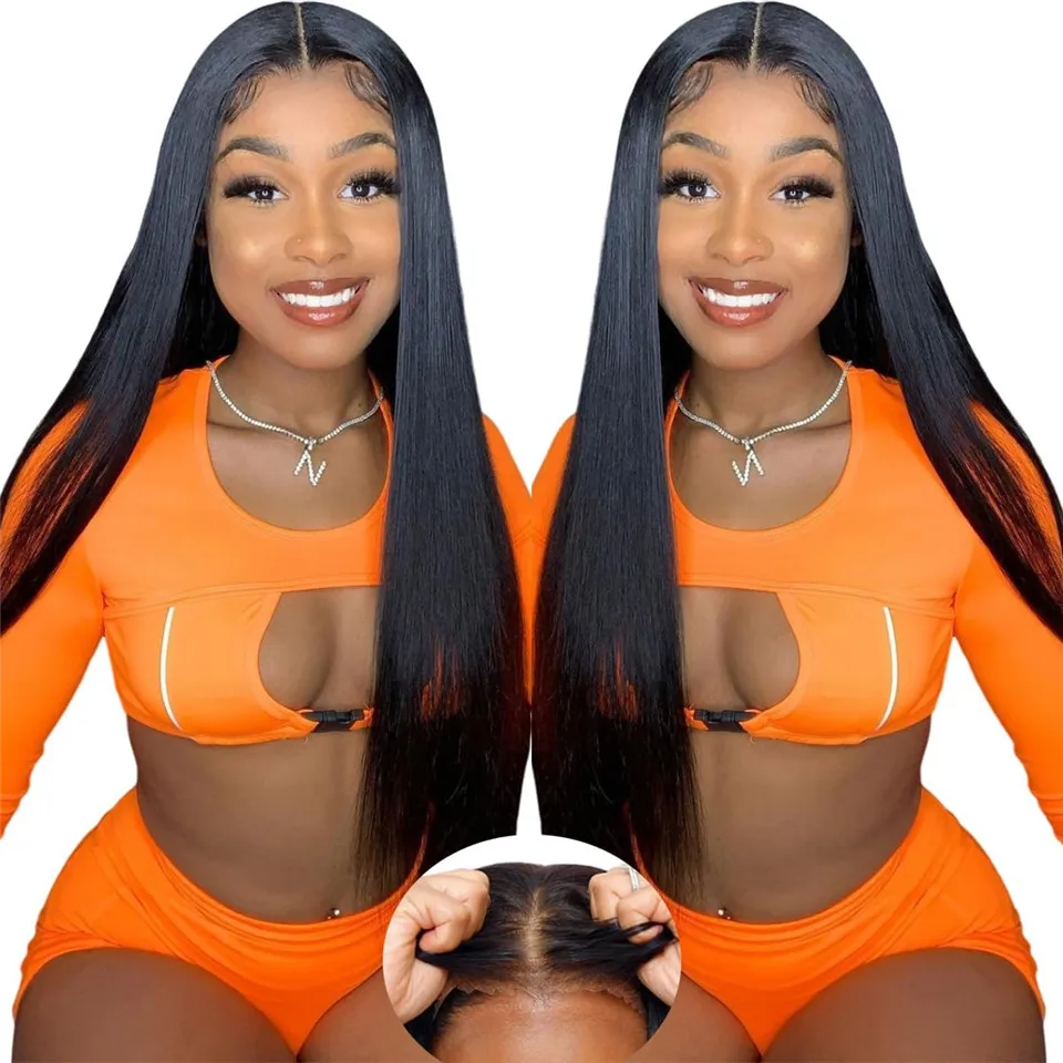 

Wear And Go Glueless Wigs Ready To Wear Brazilian Glueless Pre Cut Lace Straight Lace Front Wig Human Hair Preplucked Density200