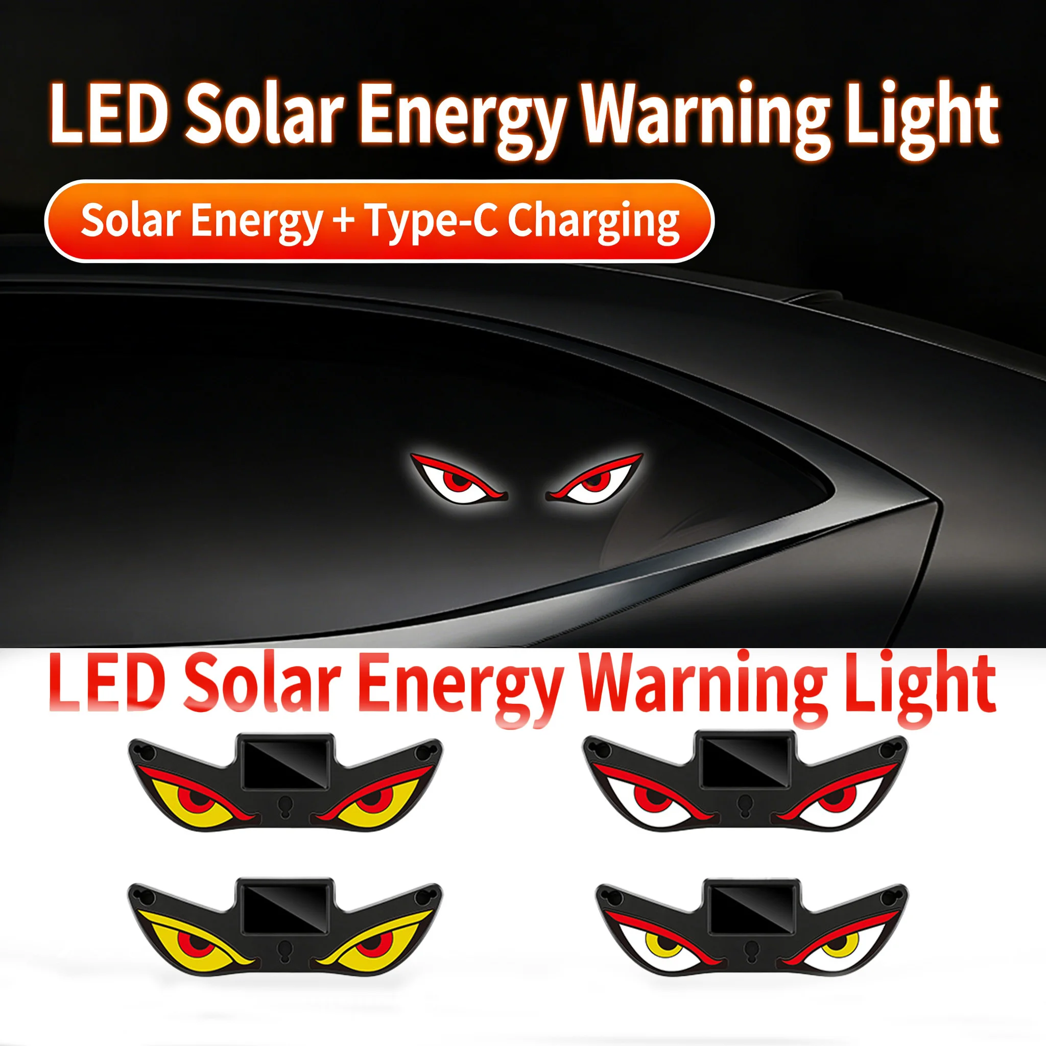 Cool Devil EYE Ambient Light Solar Powered Breathing Neon Light Car Decoration Rear Windshield Atmosphere Lights Car Accessories