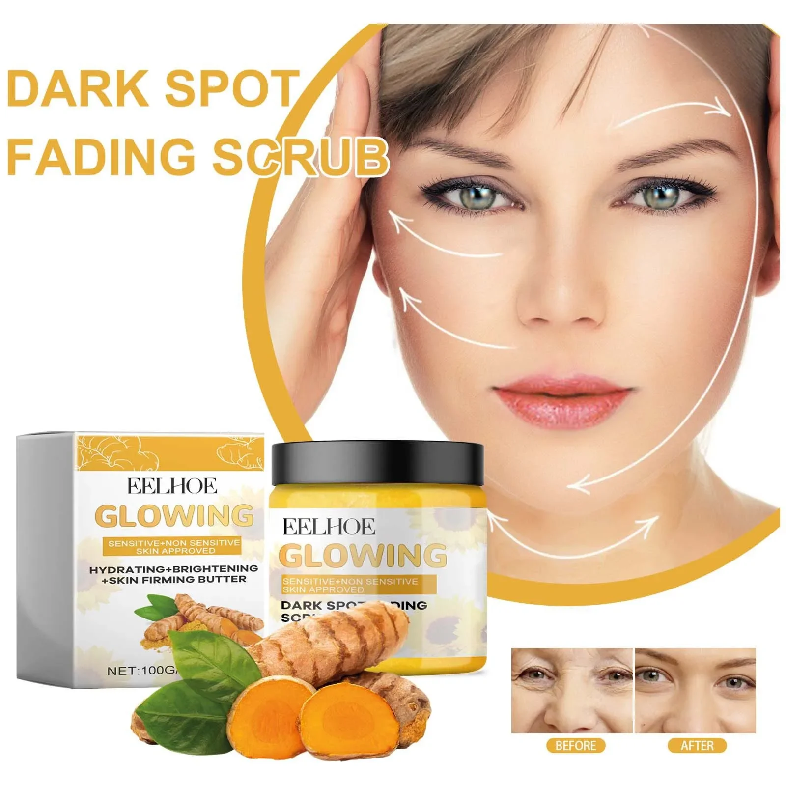 

EELHOE Turmeric Exfoliating Facial Scrub for Smooth and Glowing Skin, Deep Cleansing To Unclog Pores and Fade Dark Spots 100g