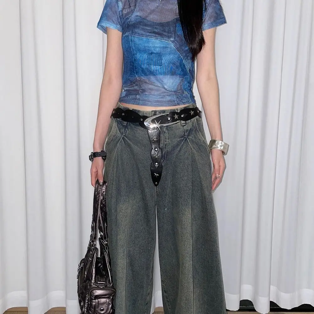 Y2K sabuk pinggang Punk serbaguna, ikat pinggang kulit lebar desain trendi mewah