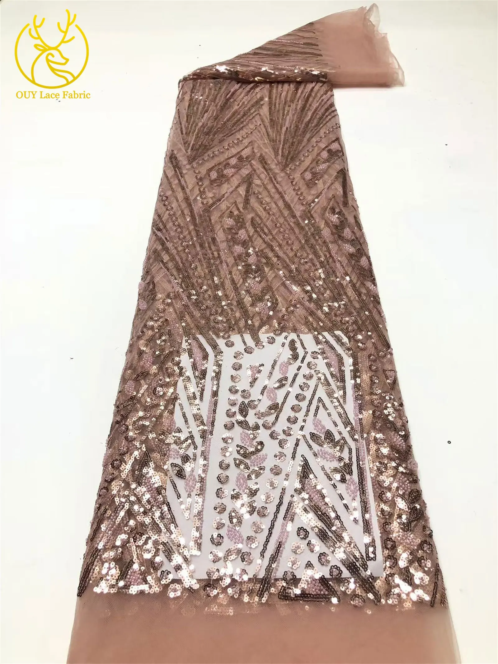 5 Yards Afrikanischer Pailletten-Perlen-Spitzenstoff 2026 Hochwertige, stark nachgefragte französische nigerianische Stickerei für Damen-Hochzeitskleider zum Nähen – Detail 15