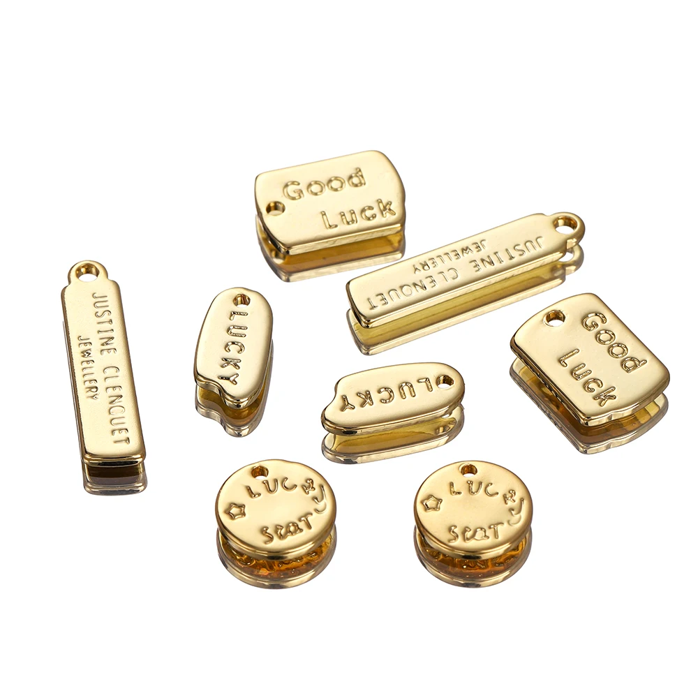 2pcs/lot 18K Gold Brass Plated Lucky Label Necklace Pendant Kpop Brand Hip-Pop Fashion Luxury DIY Jewelry Making Component