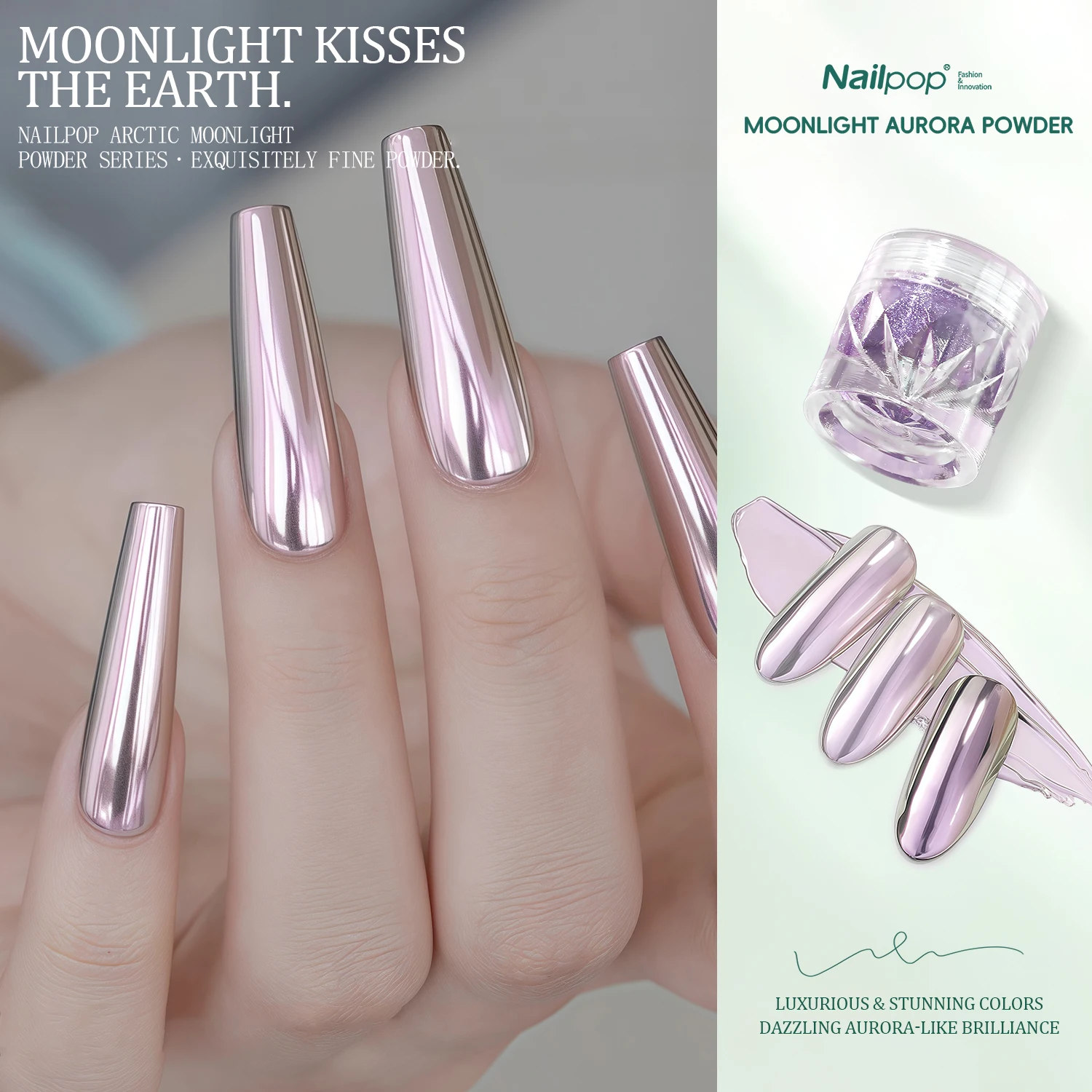 

Nailpop Silk Moonlight Aurora Nail Powder Mirror Effect Polish Ultra-Bright Glitter Aurora Dust Nail Art Decoration 0.2/0.5g