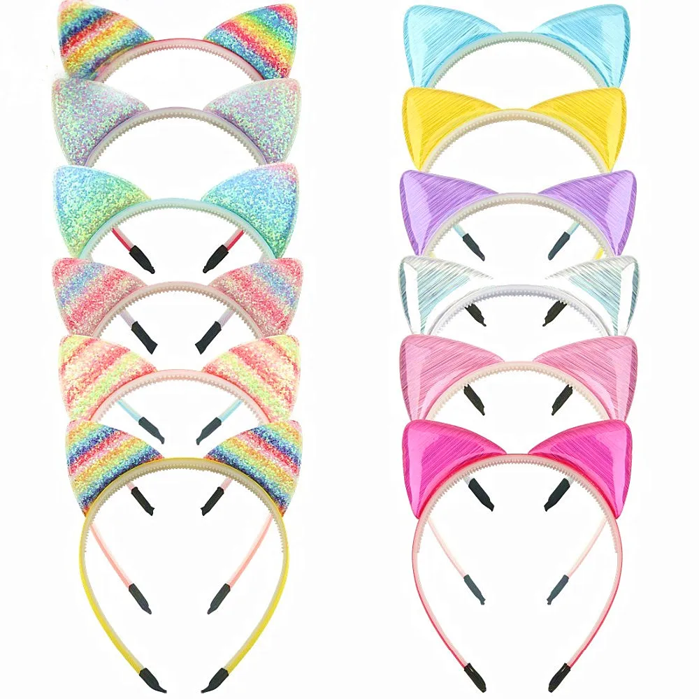 Glitter Cat Ears Headband Kitty Headband for Girls and Women Sparkly Hair Hoop Shiny Hairbands Hair Accessories for Daily