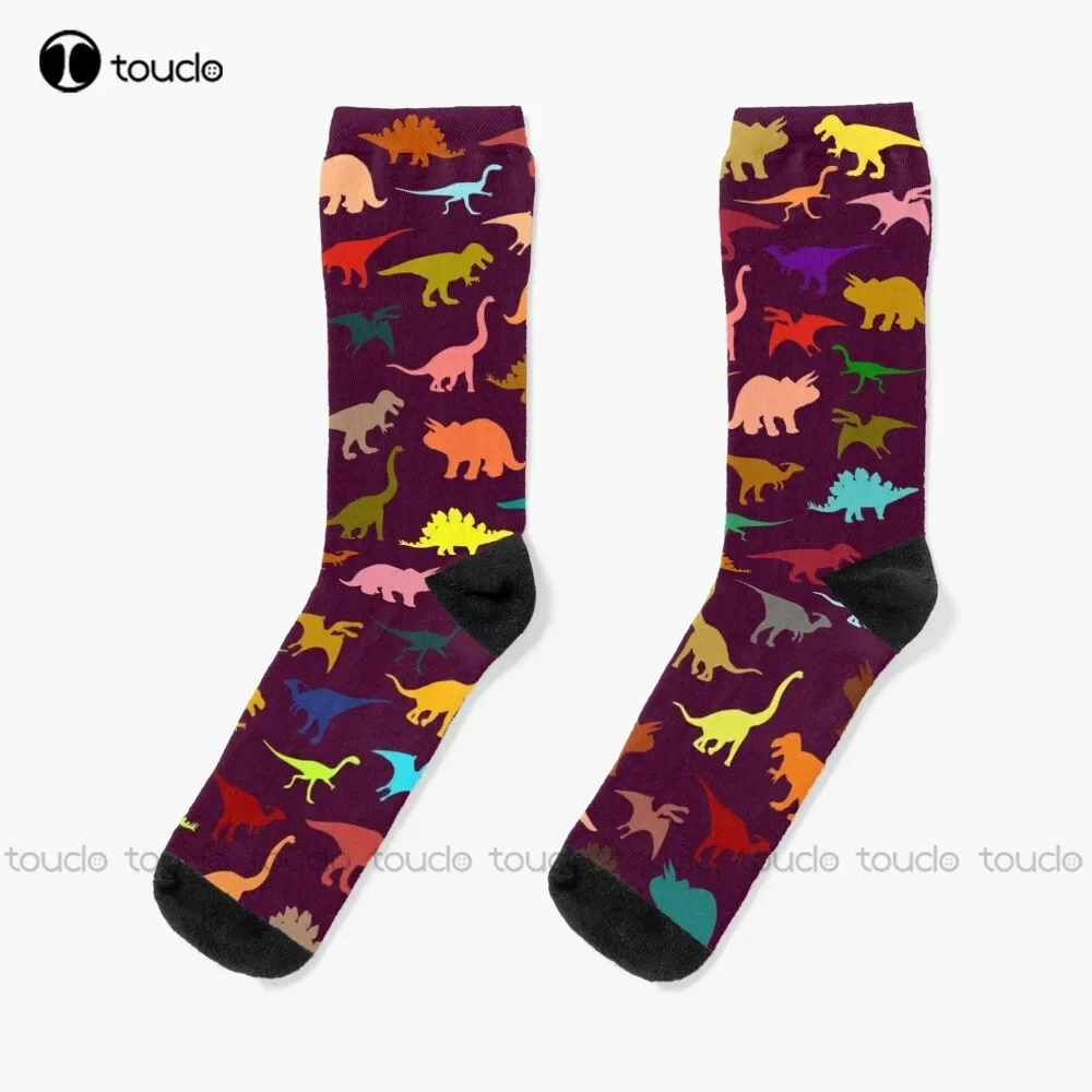 Calcetines de dinosaurio otoñal, calcetines divertidos para mujer, calcetines cómodos de dibujos animados para patineta de calle deportiva para niñas, 360 ° Impresión digital retro