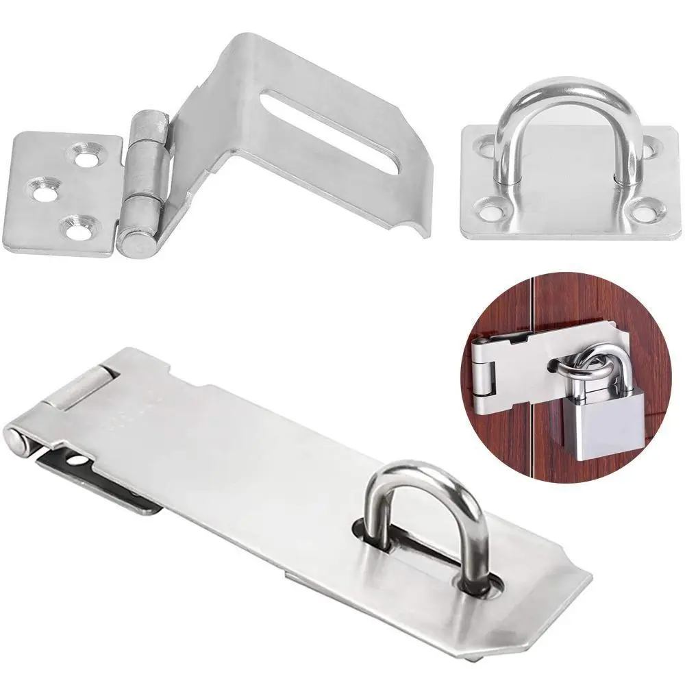 Durable Stainless Steel Padlock Hasp Household Right Angle Door Clasp Lock 90 Degree Burglar-proof Gate Bolt
