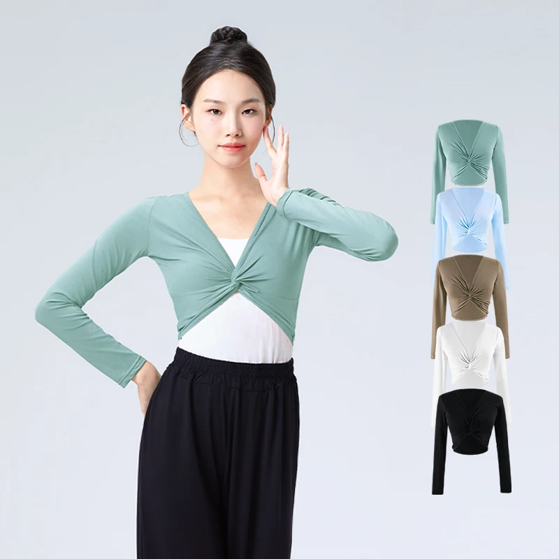 

Women Dance Tops Teen Long Sleeve Wrap Tops Ballet Dance Blouse Dance Tops Modern Classical Dance Coats Adults Ballet Outfits