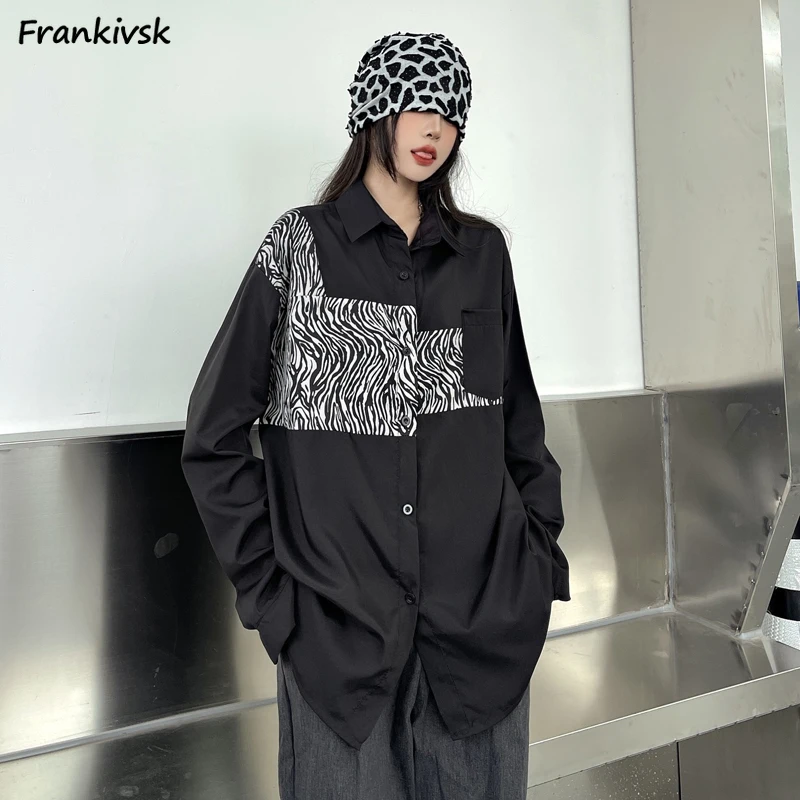 

Patchwork Shirts Women Clothing Breathable Vintage Comfortable High Street Baggy Spring Long Sleeve All-match European Style New