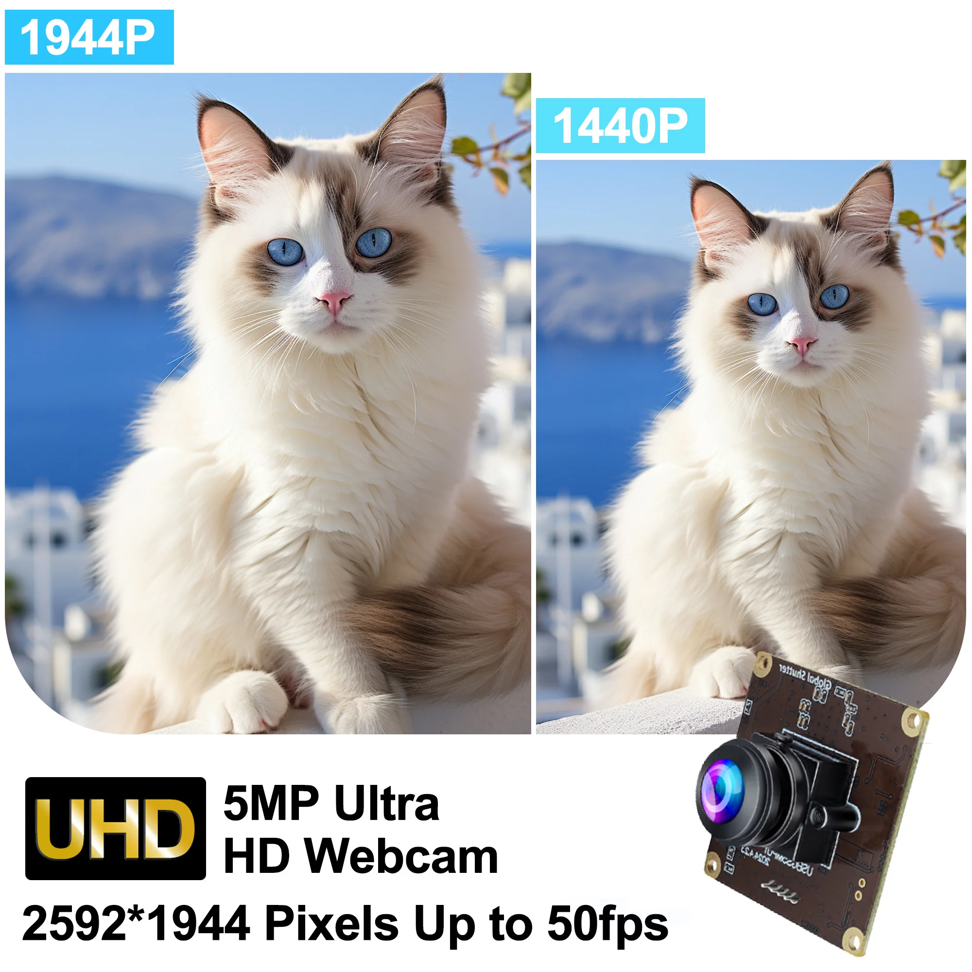 ELP 5MP 2592x1944 Global Shutter USB Camera High Speed 50fps 60fps Industrial PC Webcam 155/200 Fisheye Security Camera Module