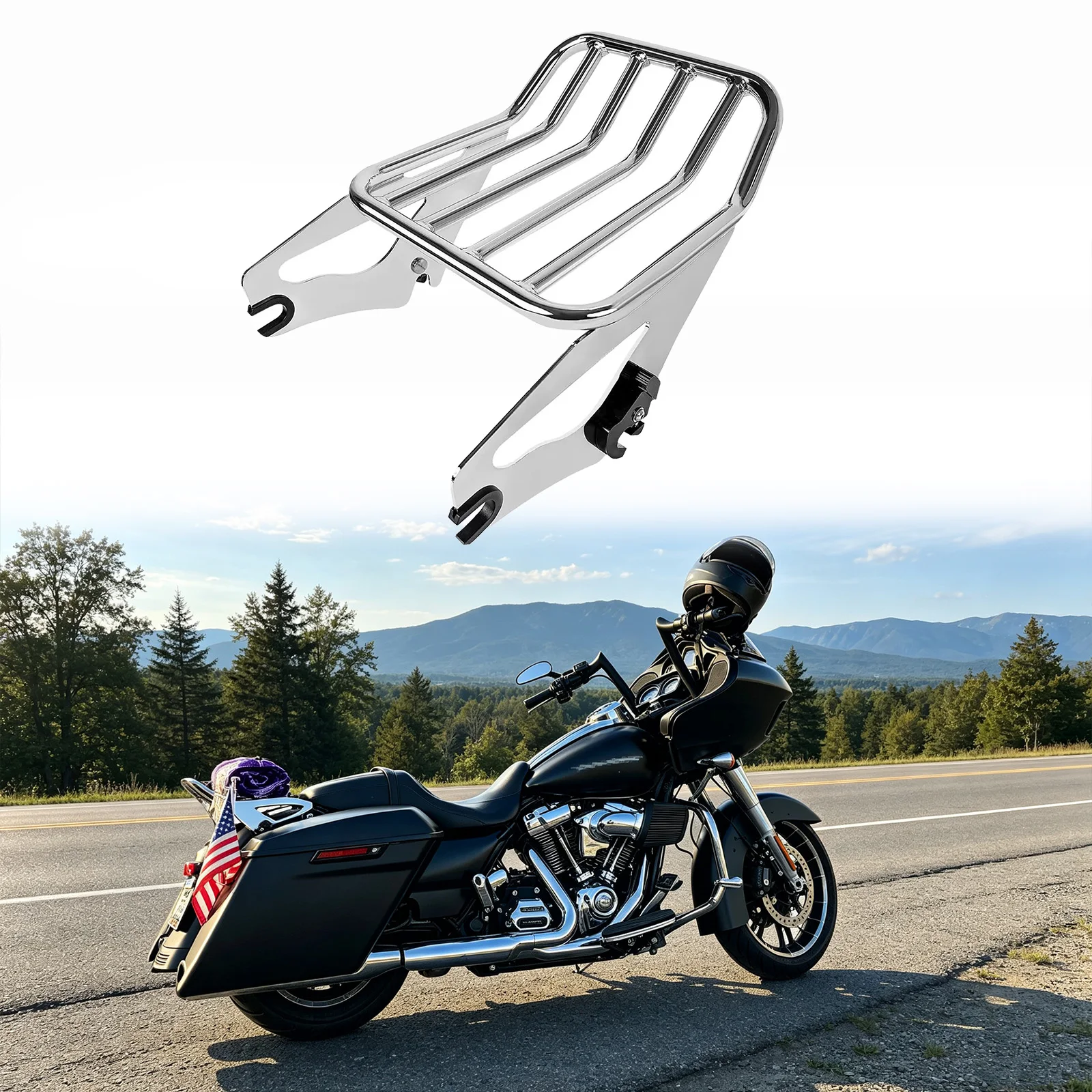 For Harley Street Glide Electra Glide Road King FLHR FLHT FLTRXST 09-26 Accessories Detachable Motorcycle Two-Up Luggage Rack