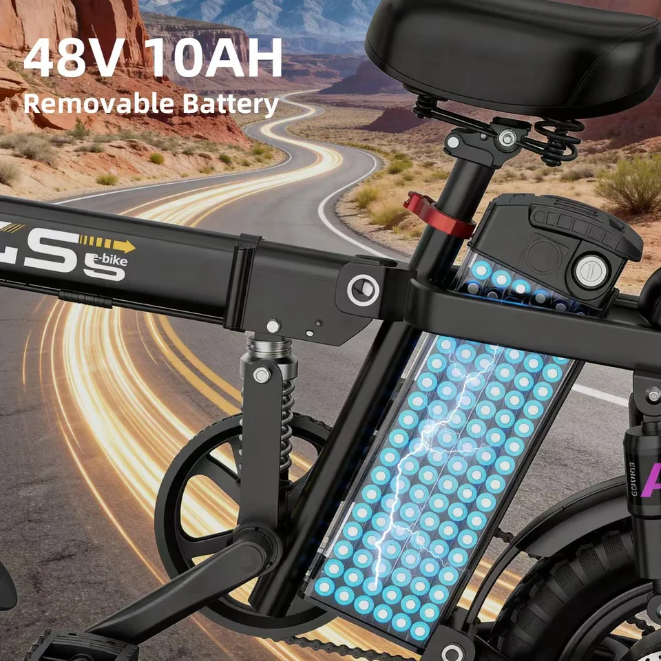 Uplee GS5 500W 48V 15AH Electric Bicycles Ebike E-Bike For Adults, 3-Riding Modes, 14" Foldable Ebike, With Charger And Battery, MAX Speed 19.9 MPH, Dual Disc Brakes, Durable And Lightweight Frame, All-Terrain Foldable Ebike image 7