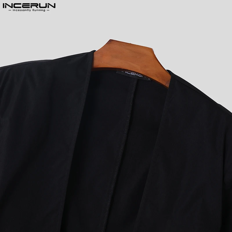 INCERUN-Blazer de retalho plissado masculino, gola V, manga comprida, ponto aberto, roupas irregulares casuais, streetwear, casacos finos, S a 5XL,