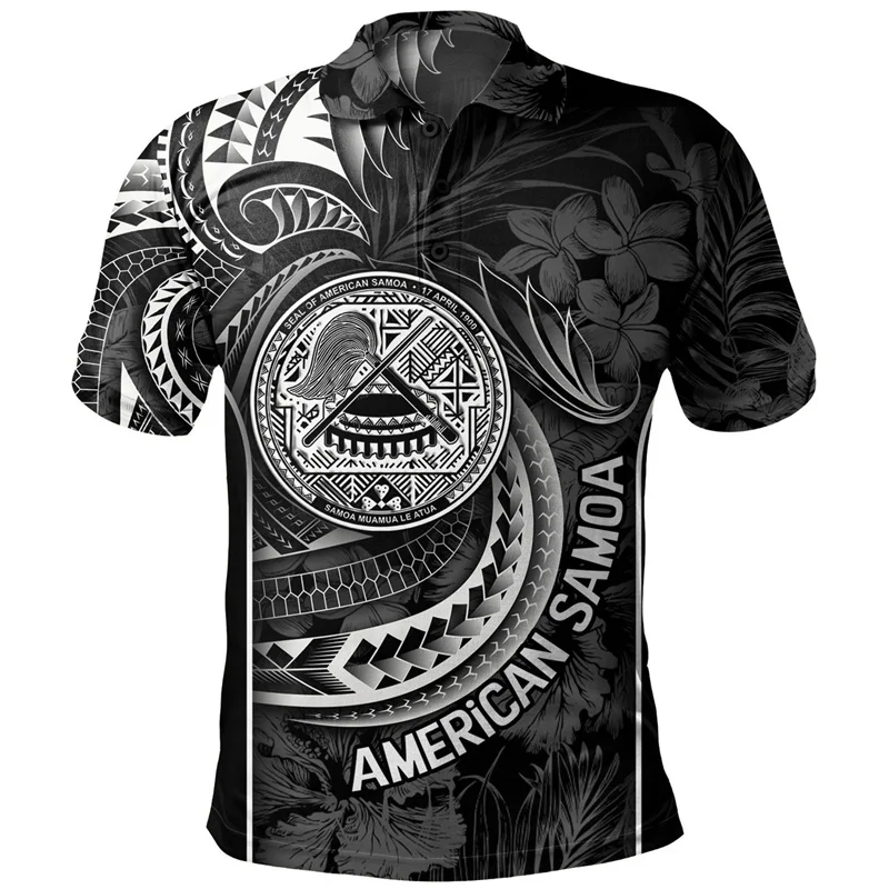 3D American Samoa Tribal Styles Print Polo Shirt For Men Polynesian Samoa Emblem Graphic Polo Shirts Polos Vintage Clothing Tops