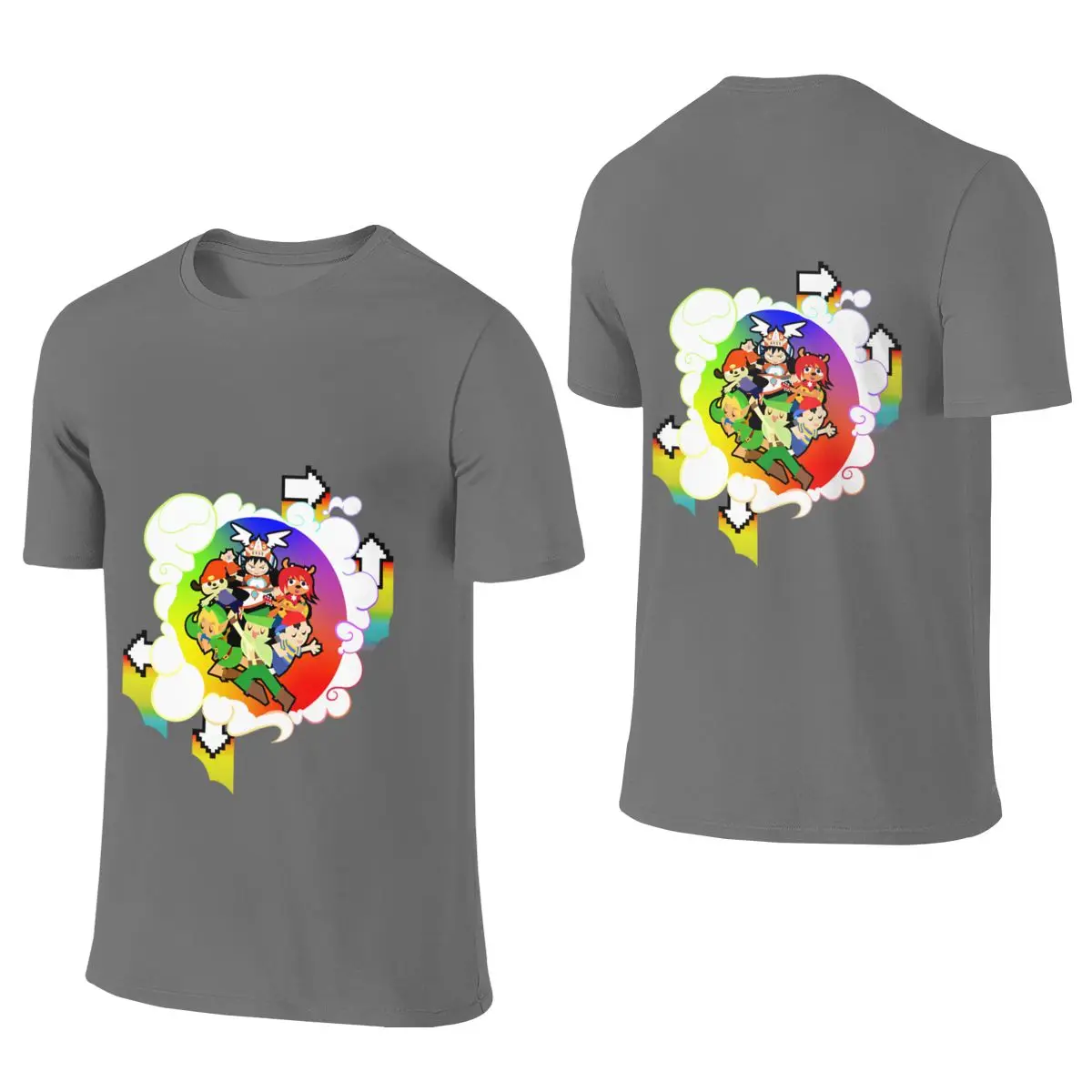 Rainbow Battle Rhythm Design Fitted Reversible T-shirt Distressed Retro Niche Cotton Tee